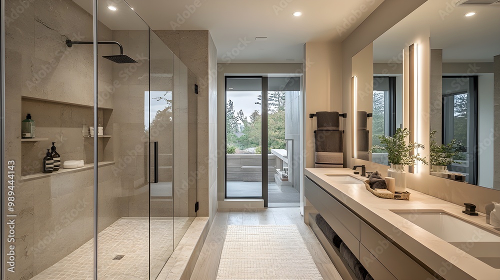 Fototapeta premium Inviting rustic bathroom scene with a clawfoot tub and natural stone