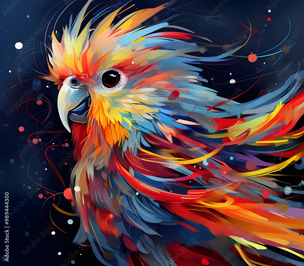 an abstract drawing of a away view for Cockatiel with colorful line with mixed pattern colorful background an abstract drawing of a away view for Cockatiel with colorful line with mixed pattern colorful background