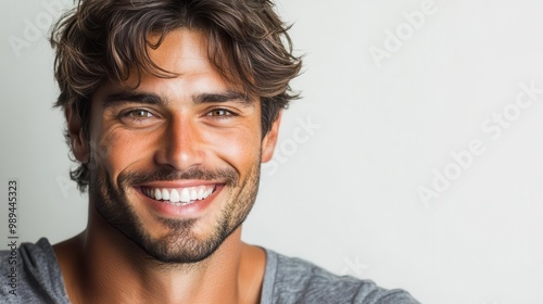 handsome male model with captivating smile studio lighting highlighting chiseled features crisp white background confident and approachable expression