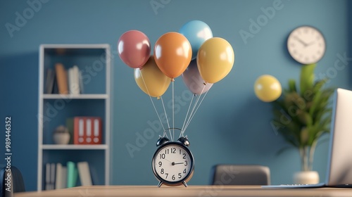 A countdown to 2025 with balloons and a clock in the office. photo