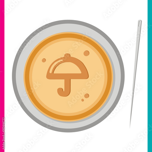 Honeycomb toffee, dalgona Squid Game. Candy circles with umbrella in the middle. Vector illustration