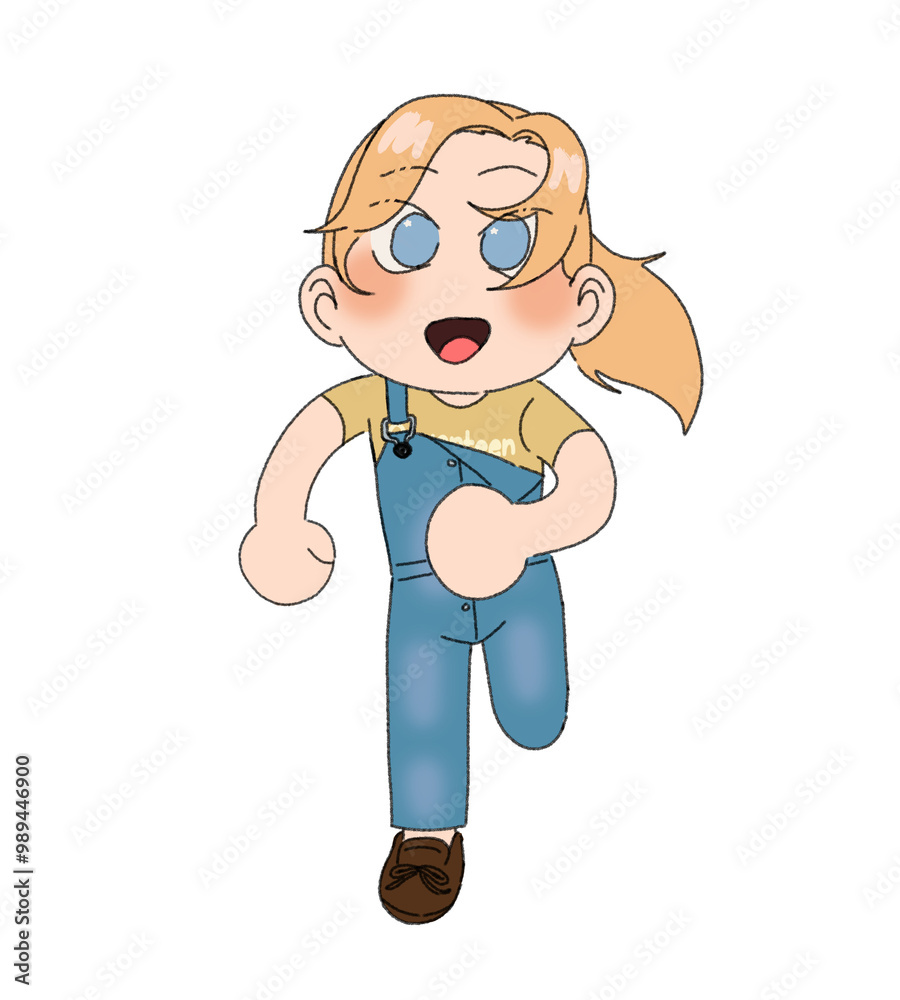 Blonde girl wearing jumpsuit running Blonde girl wearing jumpsuit running