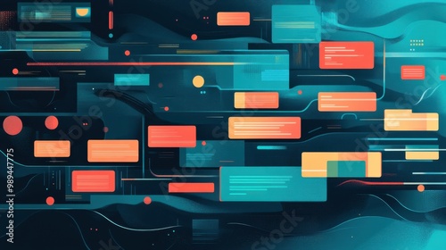 The concept of Agile Portfolio Kanban in deep teal and coral orange colors photo