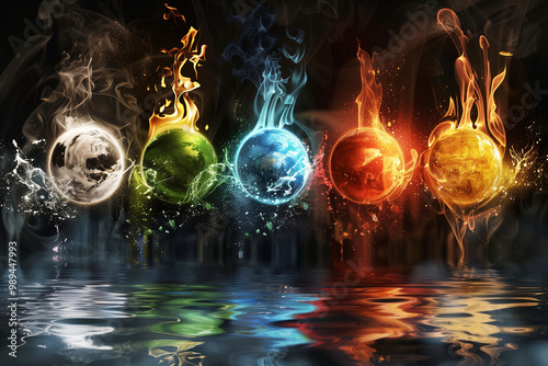 Obraz na płótnie Five elements of nature air water fire earth space creation of natures force
w salonie