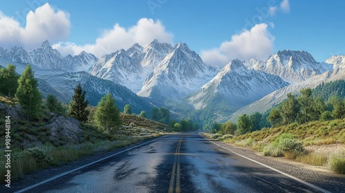 A road with a mountain range in the background