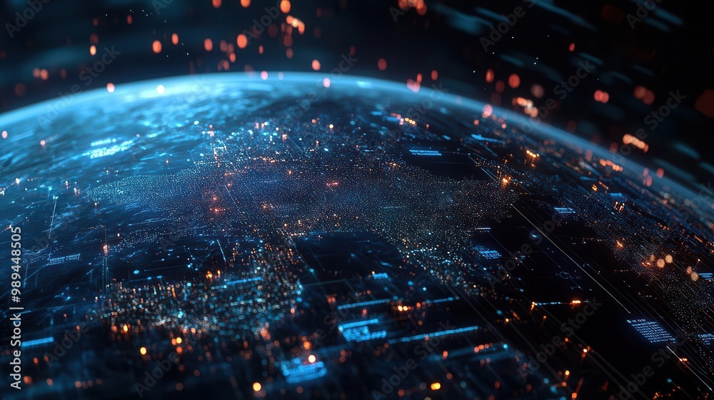 Fototapeta premium holographic earth surrounded by interconnected esg metrics vibrant data visualization showing global sustainability efforts inspiring futuristic representation of corporate responsibility