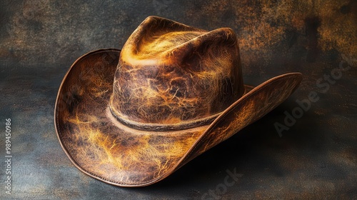 iconic cowboy hat silhouette rugged leather texture dusty patina sunweathered details wild west nostalgia timeless americana symbol photo