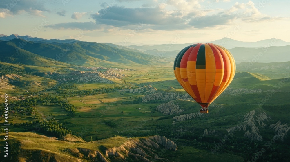 Fototapeta premium Hot Air Balloon Soaring Over Mountain Landscape
