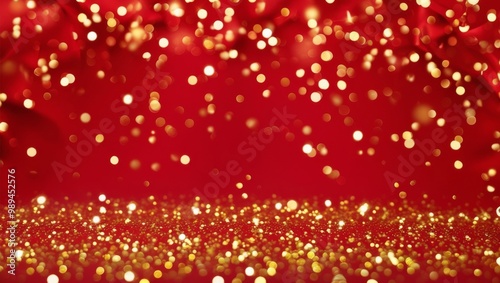 Golden confetti on a red background. Abstract Holiday Background