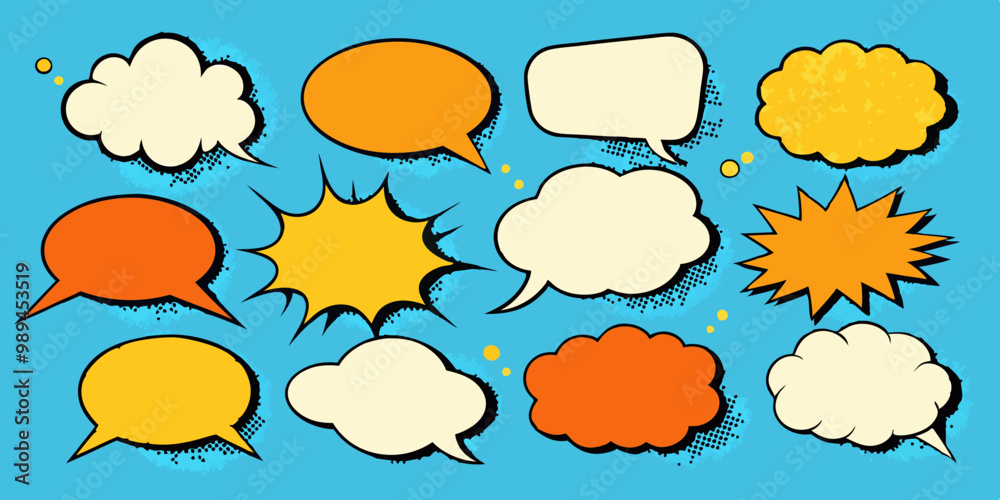 Collection of Empty Comic Speech Bubbles with Halftone Shadows Retro Pop Art Stickers Vector Collection of Empty Comic Speech Bubbles with Halftone Shadows Retro Pop Art Stickers Vector