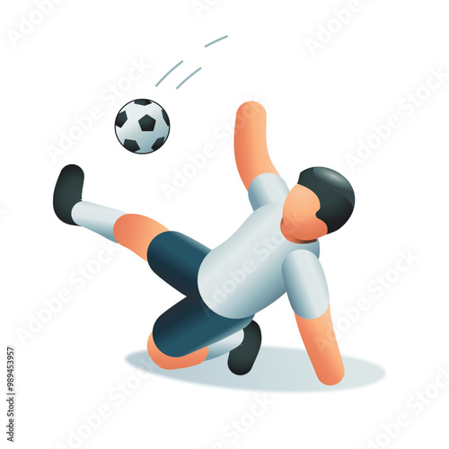 Isometric vector illustration football poses - Striker slide kick