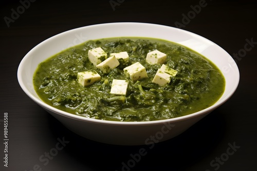 Delicious Palak Paneer with Spring Onion Garnish