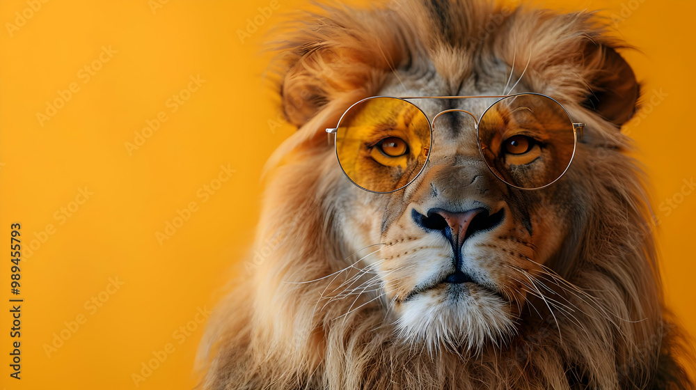 Closeup of a Lion Wearing Sunglasses - Realistic Image Closeup of a Lion Wearing Sunglasses - Realistic Image