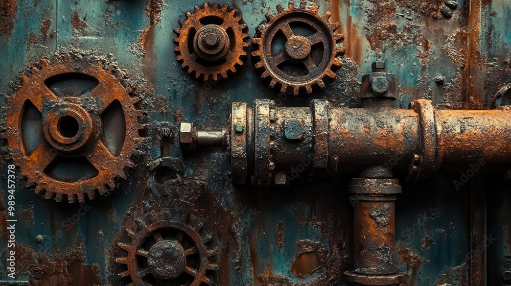 intricate steampunk machinery texture rusted gears pipes and valves create complex industrial patterns against weathered metal background rich in detail and patina intricate steampunk machinery texture rusted gears pipes and valves create complex industrial patterns against weathered metal background rich in detail and patina