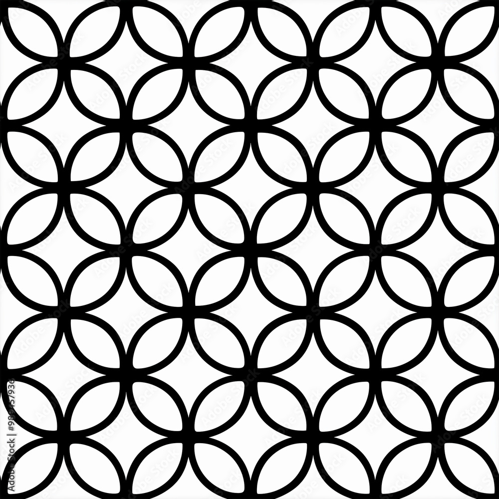 Seamless black and white geometric pattern with interlocking circles Seamless black and white geometric pattern with interlocking circles