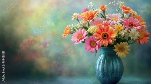 Wallpaper Mural A lovely vase brimming with vibrant flowers enhancing any setting with a splash of color against a softly blurred backdrop Torontodigital.ca