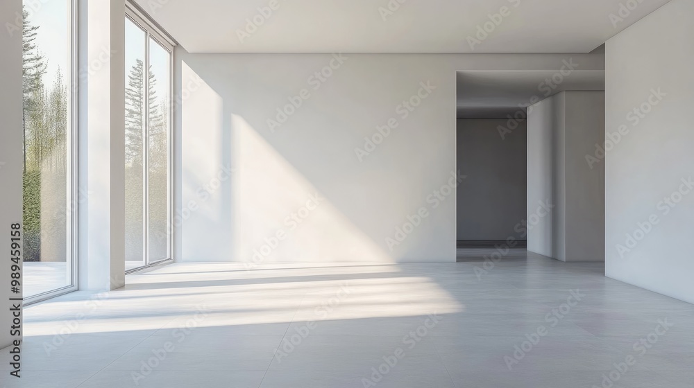 Fototapeta premium Empty residential room interiors featuring natural light and plenty of empty space ideal for mockup concepts and design presentations
