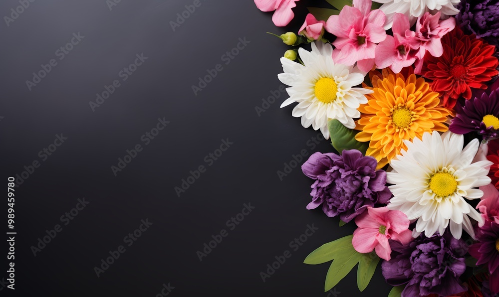 Colorful Flower Bouquet on Black Background Colorful Flower Bouquet on Black Background