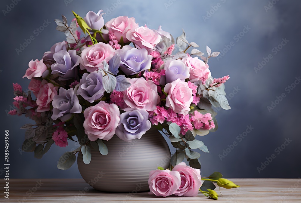 Pink & Purple Roses Bouquet in Vase Still Life Pink & Purple Roses Bouquet in Vase Still Life