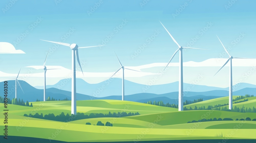 wind turbines standing tall on a green landscape under a clear sky, symbolizing renewable energy and the fight against climate change wind turbines standing tall on a green landscape under a clear sky, symbolizing renewable energy and the fight against climate change