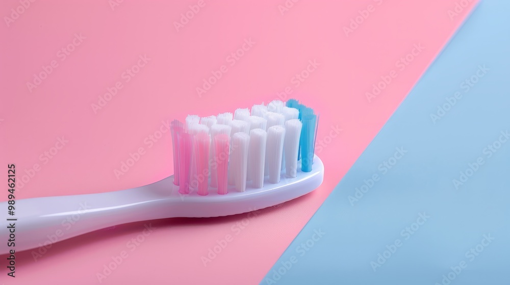 New toothbrush with toothpaste close-up on pastel background New toothbrush with toothpaste close-up on pastel background