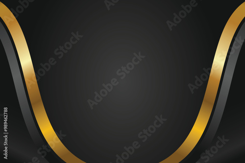 Abstract black and gold background with curved lines for design.