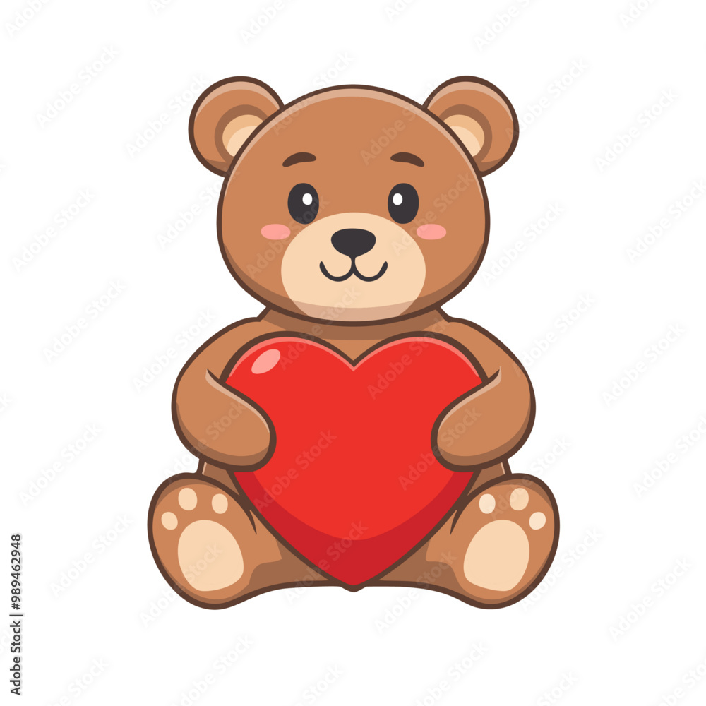 Obraz premium Cute Teddy Bear Holding a Big Red Heart Vector Illustration