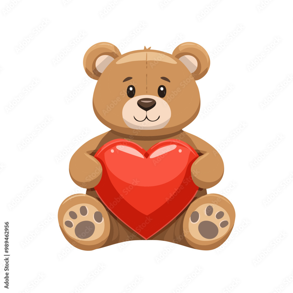 Fototapeta premium Cute Teddy Bear Clutching a Large Heart Vector Graphic