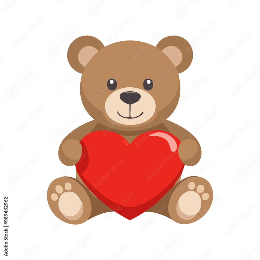 Teddy Bear Holding Heart Vector Illustration