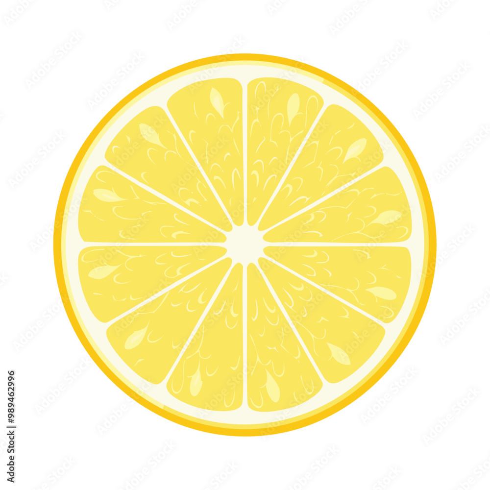 Fresh Lemon Slice with Juicy Droplets Vector Illustration Fresh Lemon Slice with Juicy Droplets Vector Illustration