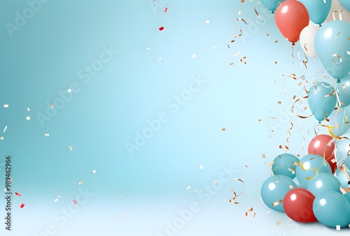 Blue & Red Balloons Party Banner with Confetti