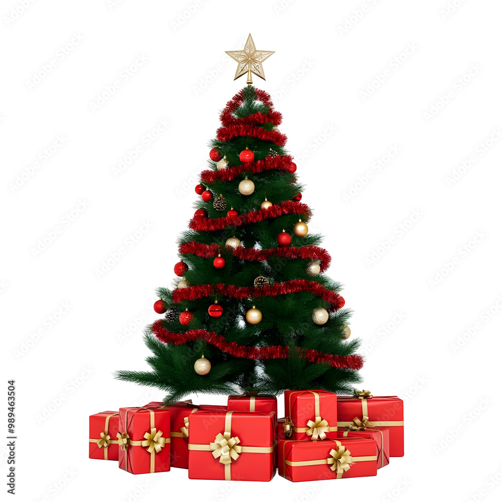 Decorated Christmas tree with presents for new year isolated on white background
Decorated Christmas tree with presents for new year isolated on white background