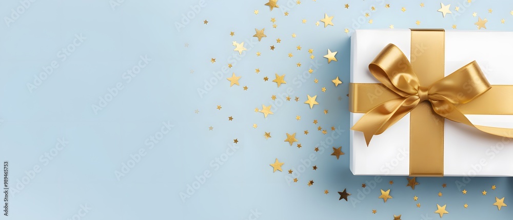 White Gift Box with Gold Ribbon and Stars White Gift Box with Gold Ribbon and Stars