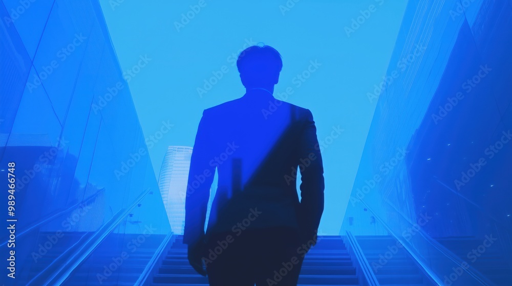 Obraz premium 春の野望：モチベーションと成功のために東京で階段を上るビジネスマン