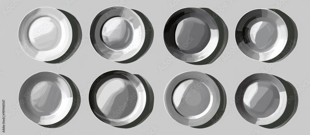 Collection of gray opaque glass plates in various shapes featuring shadows