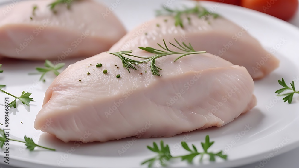 Fresh Raw Chicken Breasts on White Plate Fresh Raw Chicken Breasts on White Plate