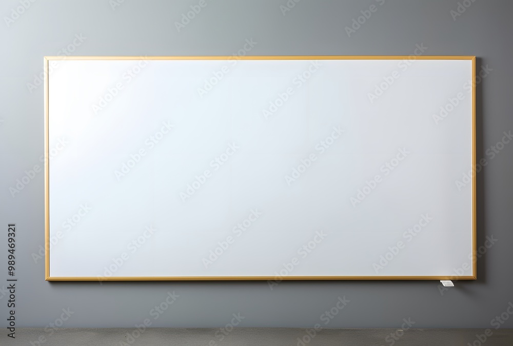 Blank Whiteboard with Gold Frame on Gray Wall Blank Whiteboard with Gold Frame on Gray Wall