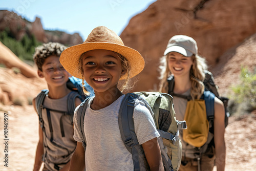 Multiracial family visiting a national park