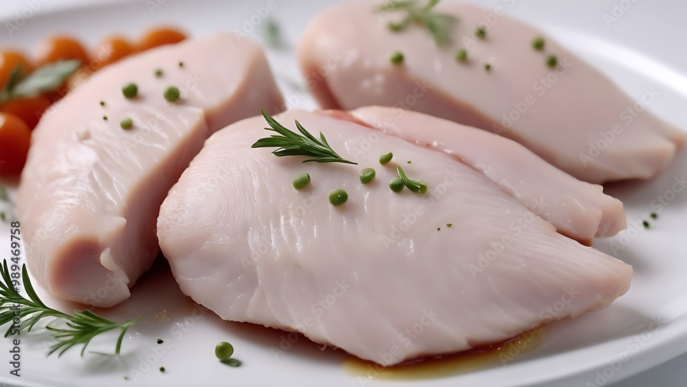 Fresh Raw Chicken Breasts on White Plate Fresh Raw Chicken Breasts on White Plate