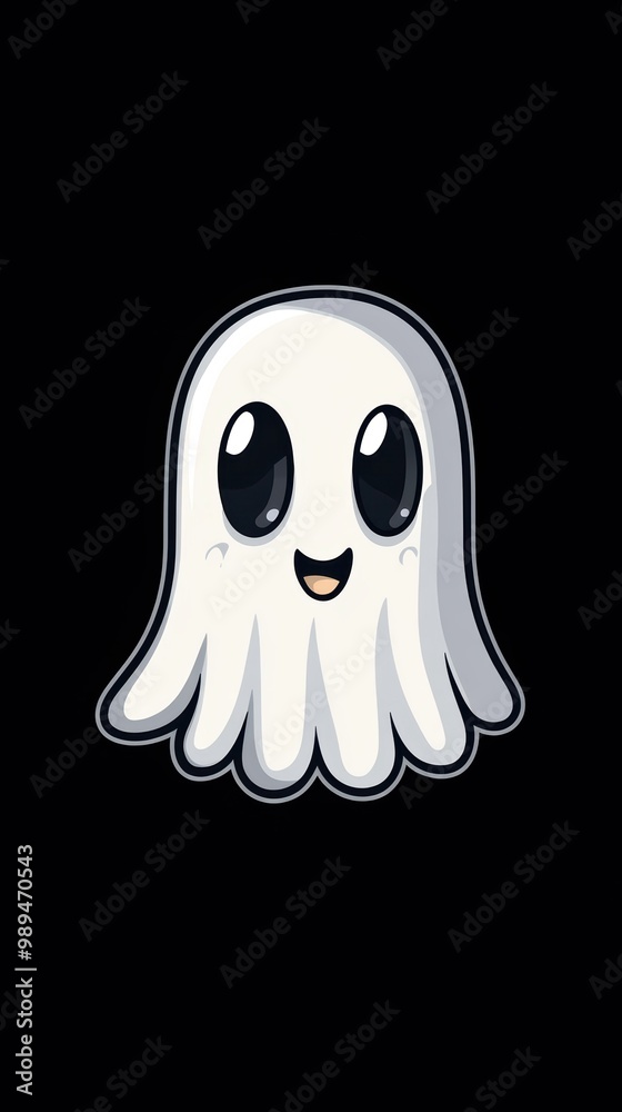 A cute ghost vector illustration with a minimalistic design on a dark blank background