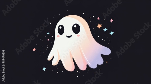 A cute ghost vector illustration with a minimalistic design on a dark blank background