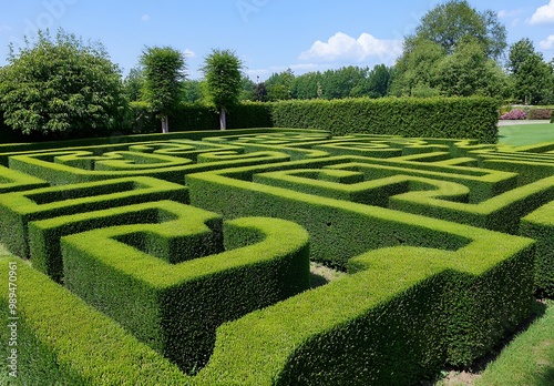 Green Hedge Maze Garden in Monet Style