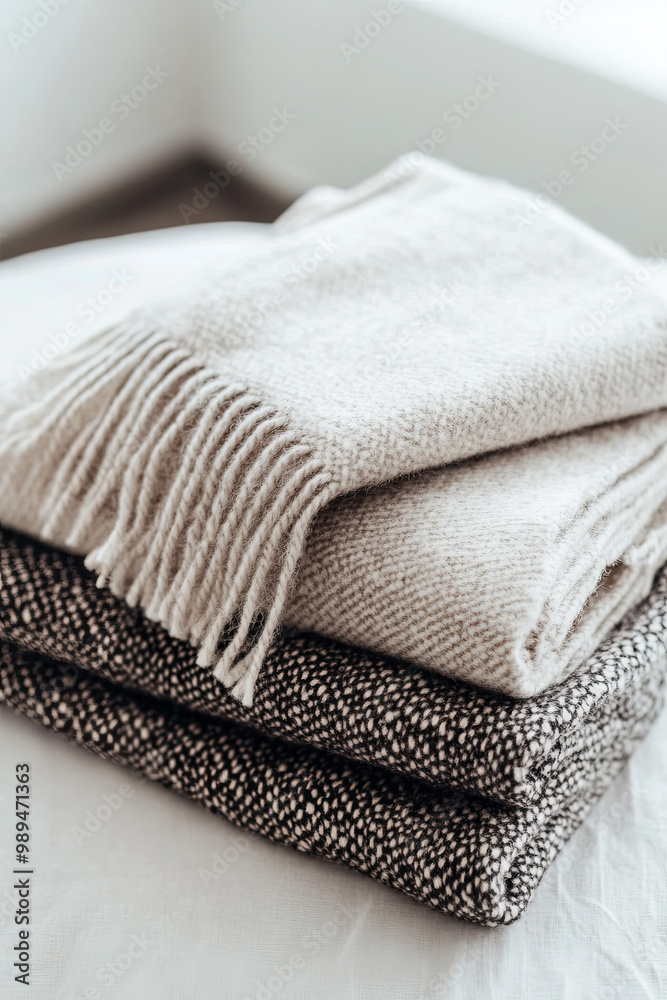 Decorative throw blanket folded neatly on a white surface Decorative throw blanket folded neatly on a white surface