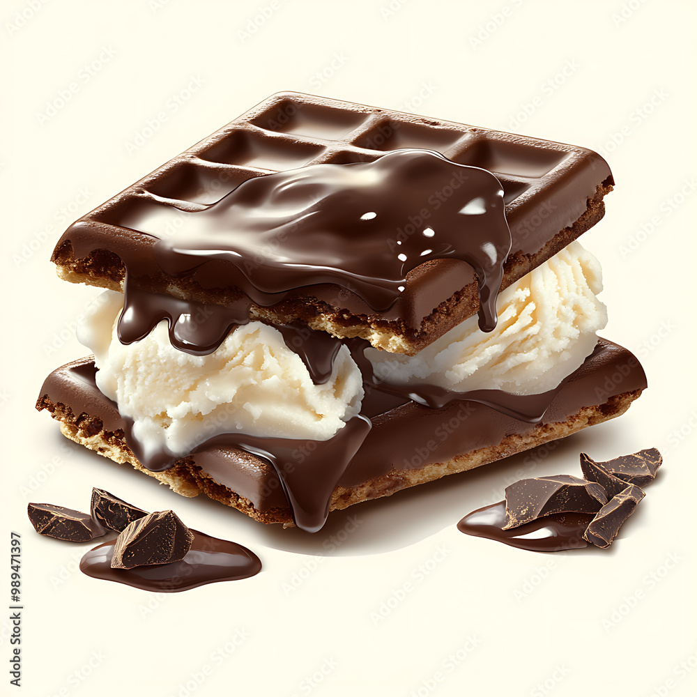 waffle ice cream with vanilla and chocolate AI-generated
