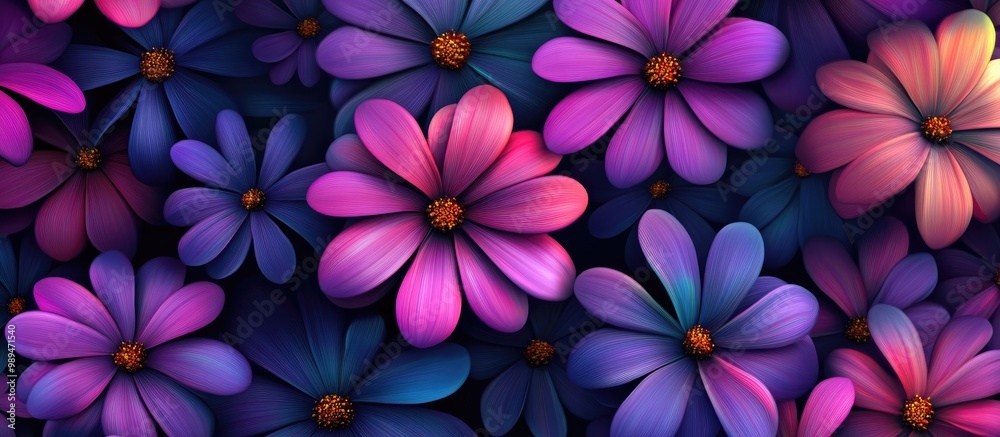 Vibrant holiday backgrounds featuring an array of osteospermum flowers Illustrative banner design Vibrant holiday backgrounds featuring an array of osteospermum flowers Illustrative banner design