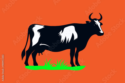 cow black and white silhouette vector