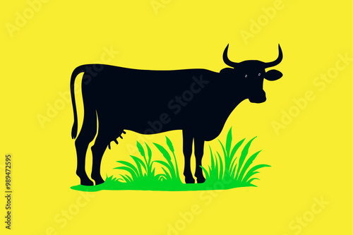 cow on the grass silhouette vector