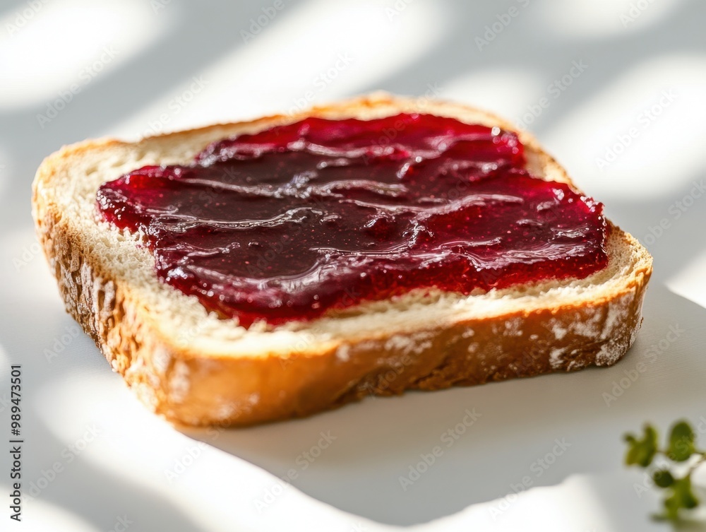 Morning light shining on a slice of bread with jam. Morning light shining on a slice of bread with jam.