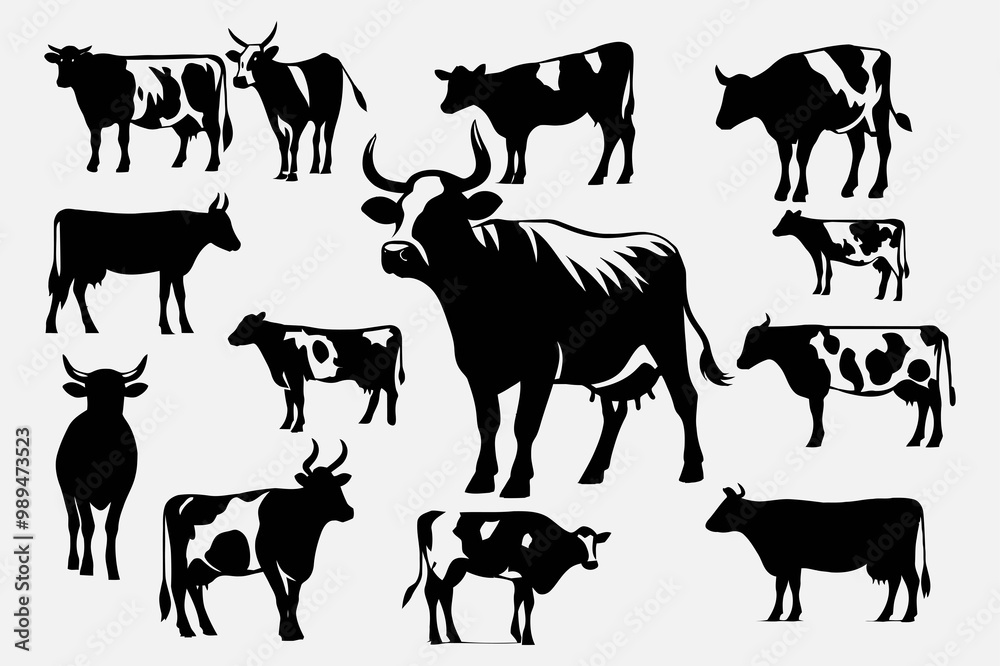 Cow Bull collections of silhouette vector Cow Bull collections of silhouette vector