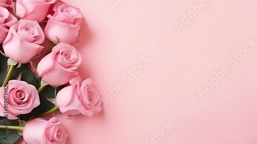 Wallpaper Mural Pink Roses Bouquet Flat Lay for Valentine's Day Torontodigital.ca